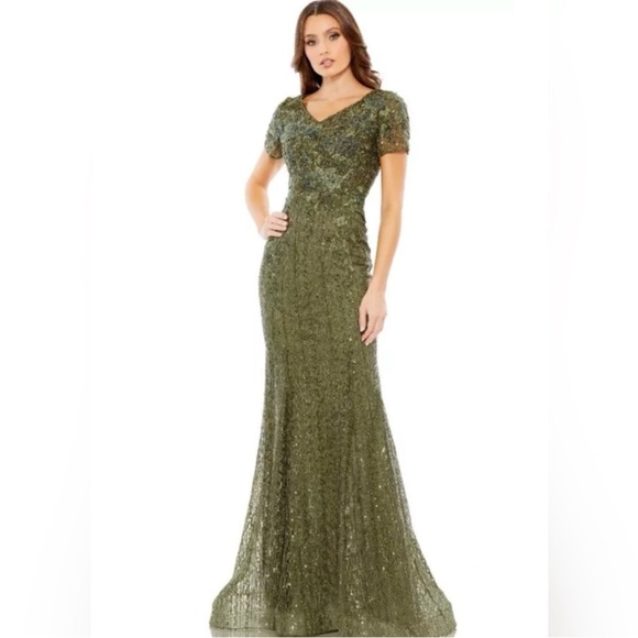 Mac Duggal Dresses & Skirts - Mac Duggal 20282 Short Sleeve Embroidered Dress Gown Olive Sz 4 $798